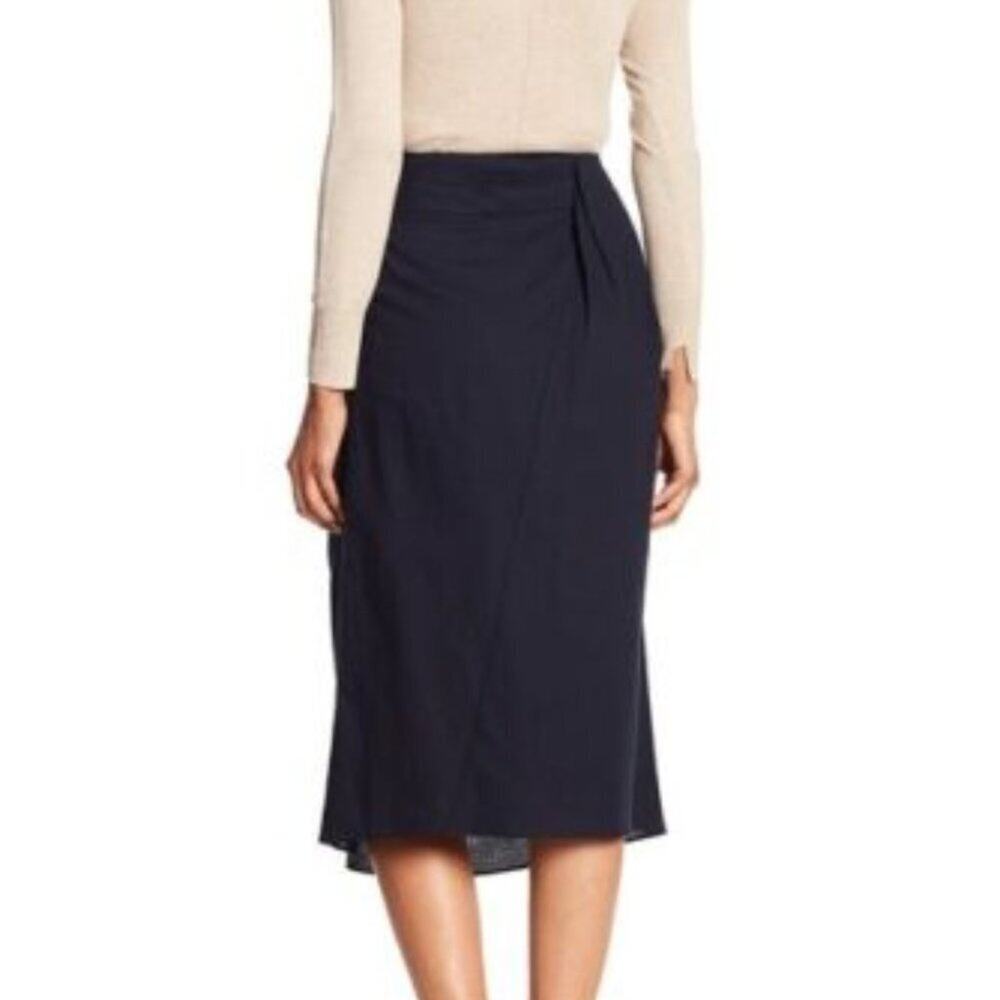 Vince Twist-Front A-Line Midi Cotton Skirt Blue Sz 4
